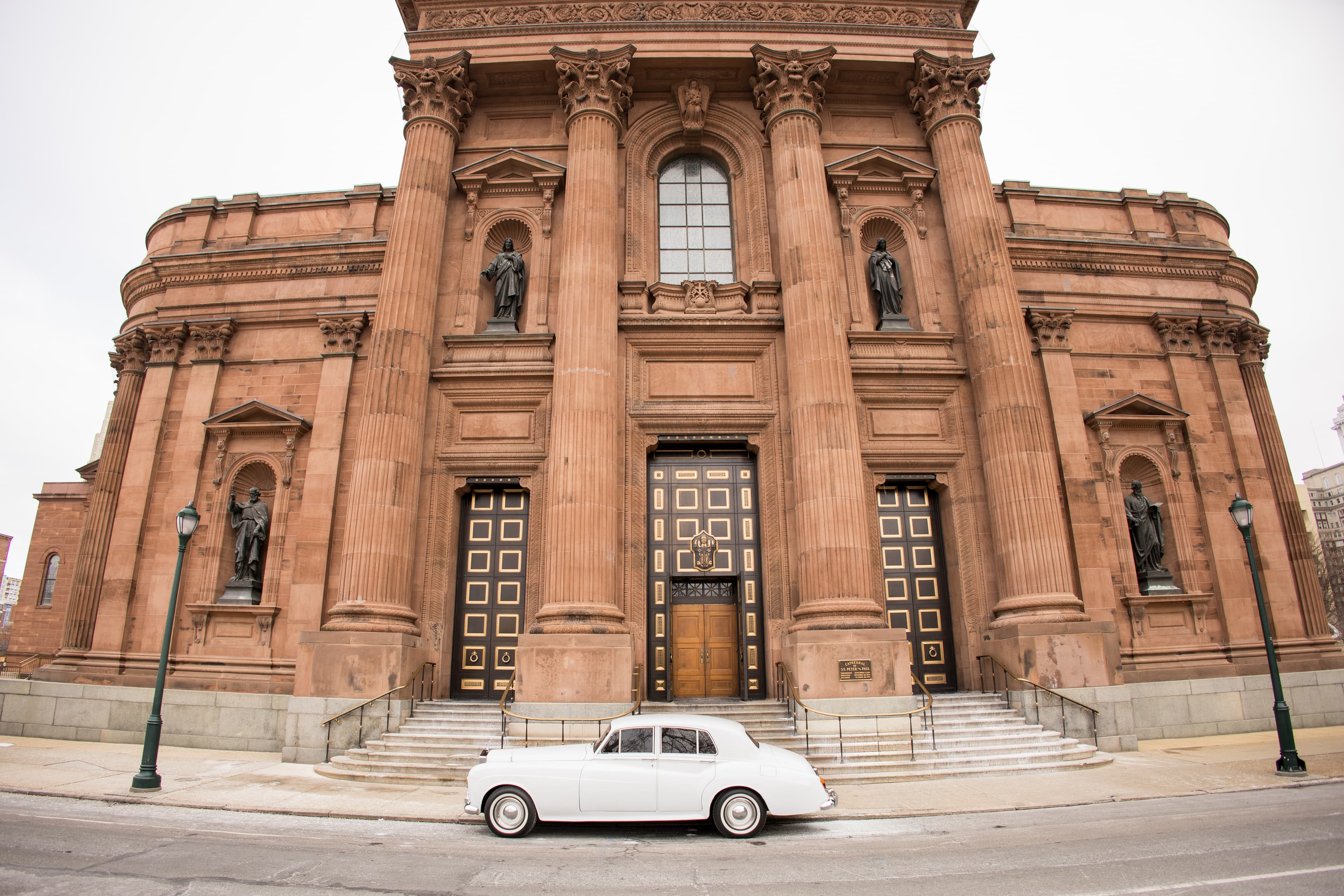 Vintage Rolls Royce outside the Cathedral Basilica in Philadelphia